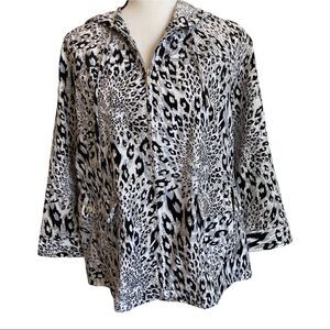 Chico's Zenergy Black and White Animal Print‎ Hooded Jacket - 8
